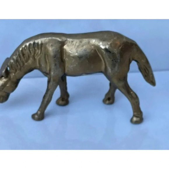 Vintage 2 Solid Brass Equestrian Horse Pair Grazing Figurines Statue Home Decor - Picture 2 of 10
